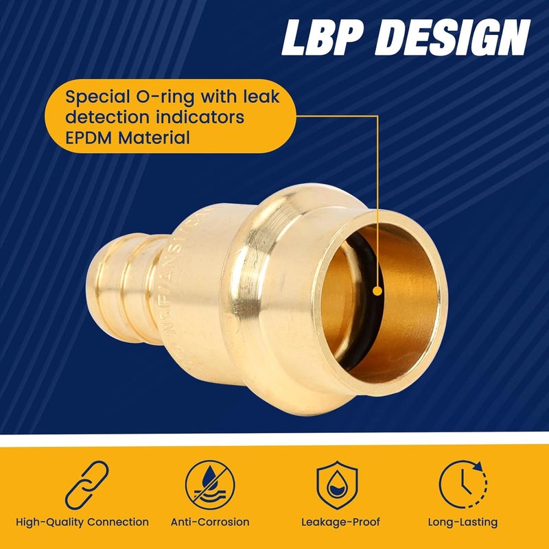 Abbiemo 12PCS 1/2” Propress x 1/2" PEX Adapter Crimp Fittings Brass Coupling with EPDM O-Ring for Copper Pipe Connections 250 PSI Pressure Rating Leak-Proof ASTM F1807 - Image 3